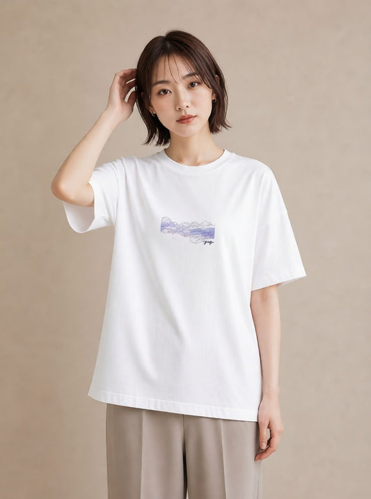 半袖Tシャツ レディース 空 星空 宇宙 イラスト カフェコーデ ミセス 春コーデ 白T