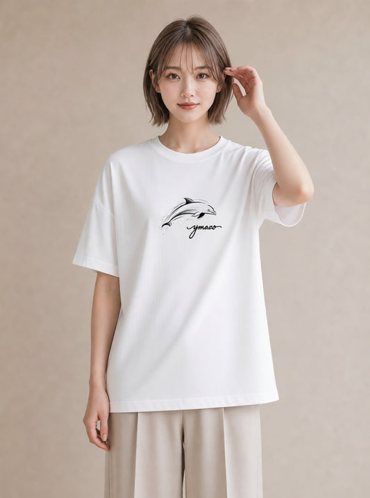 プリントTシャツ レディース イルカ 海の生き物 海 イラスト ヴィンテージ風 おしゃれギフト 社会人 白T