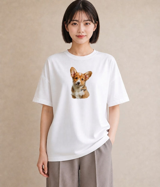 Tシャツ レディース 子犬 犬 いぬ イラスト 休日コーデ 普段着 週末コーデ 白T