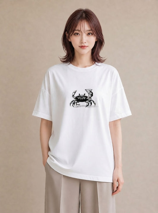 プリントTシャツ レディース カニ 海の生き物 海 イラスト 春コーデ 姉妹 白T