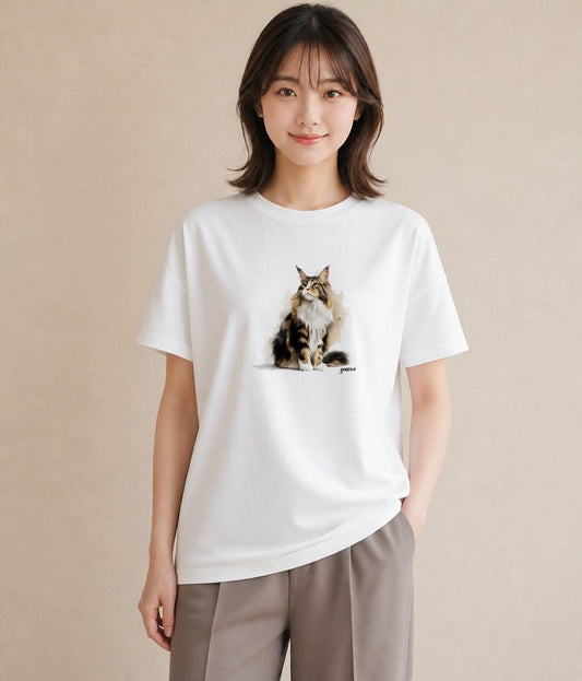 Tシャツ レディース ソマリ 猫 ねこ イラスト 手描き風 デート 帰省 白T