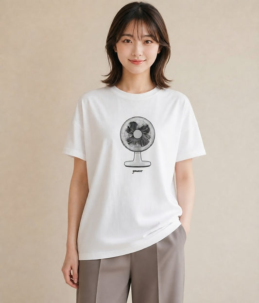 Tシャツ レディース 扇子 そよ風 ナチュラル アンティーク イラスト 休日コーデ 秋コーデ おしゃれギフト 白T