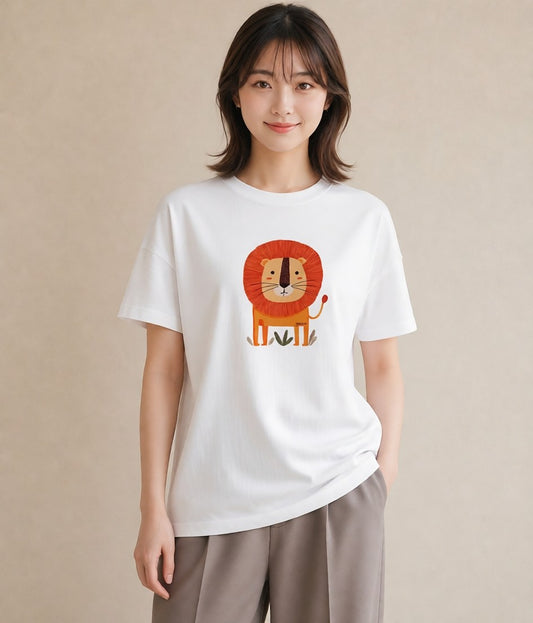 プリントTシャツ レディース ライオン 動物 アニマル イラスト 可愛い デイリーウェア 休日 白T