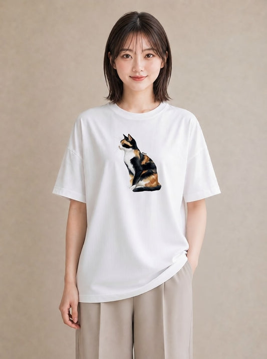 デザインTシャツ レディース 肉球 猫 ねこ イラスト アート風 海 カフェ巡り 白T
