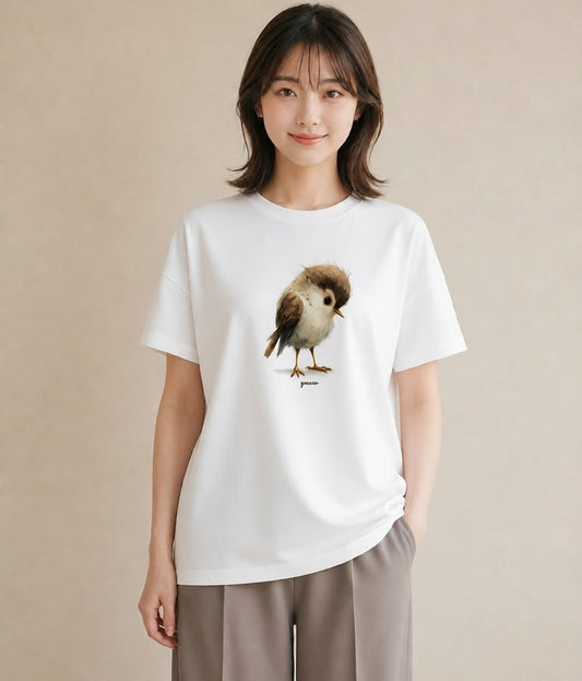 デザインTシャツ レディース 九官鳥 ペット 動物 イラスト 手描き風 クリスマス 旅行 白T