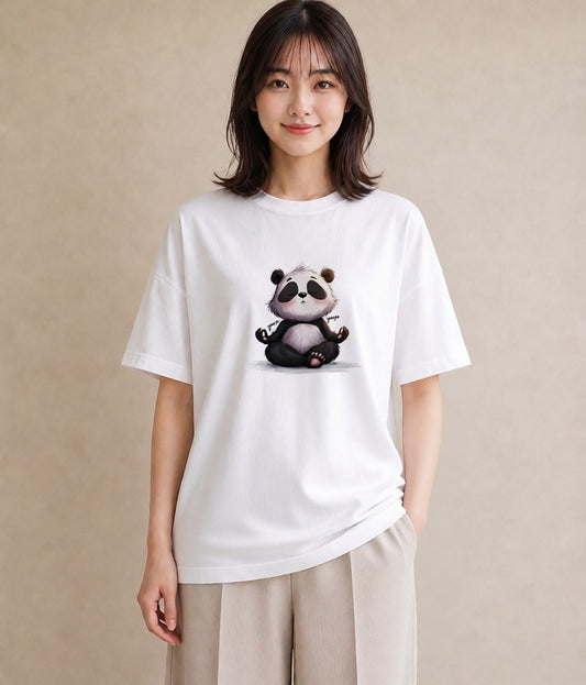 Tシャツ レディース パンダ 動物 アニマル イラスト ゆるかわ 綿100 デート 白T
