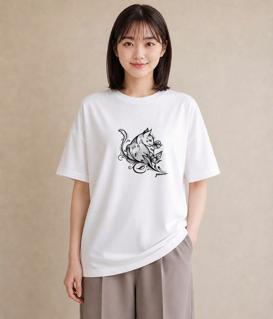 プリントTシャツ レディース 猫 ねこ ネコ イラスト ラフ ルームウェア ギフト 白T