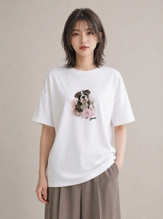 プリントTシャツ レディース フレンチブルドッグ フレブル 犬 いぬ イラスト 手描き風 デイリーウェア 休日 白T