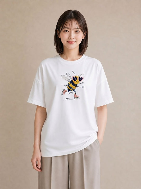 Tシャツ レディース みつばち 昆虫 虫 イラスト シンプル 帰省 ラフ 白T