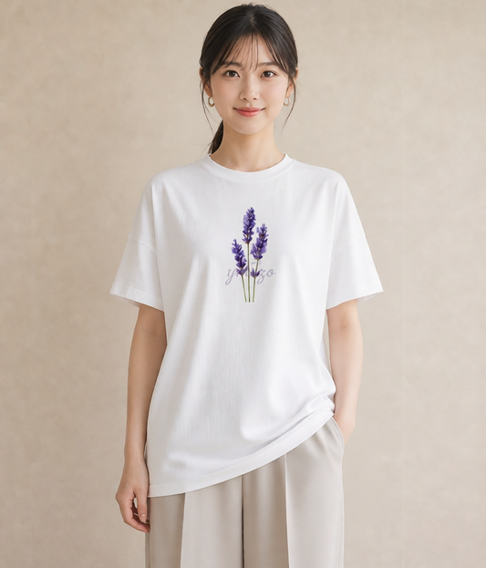 Tシャツ レディース ラベンダー 花 花柄 イラスト デート 帰省 白T
