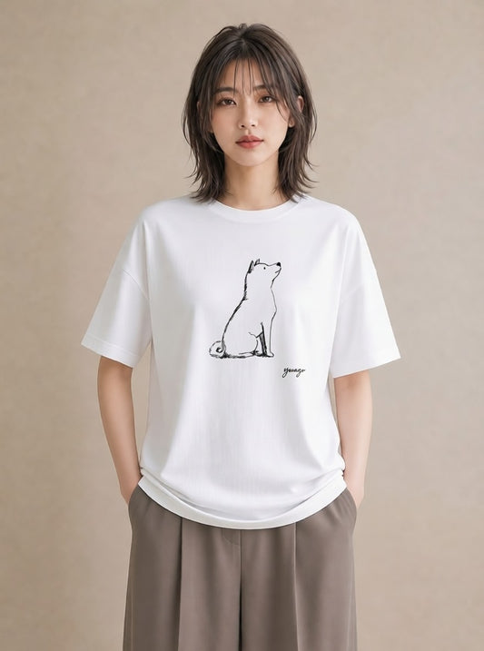 プリントTシャツ レディース 犬 いぬ わんこ イラスト 手描き風 公園 ママ 白T