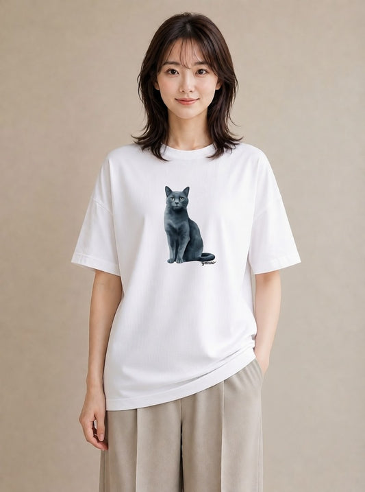 プリントTシャツ レディース ペルシャ 猫 ねこ イラスト カジュアル お出かけ 普段着 白T