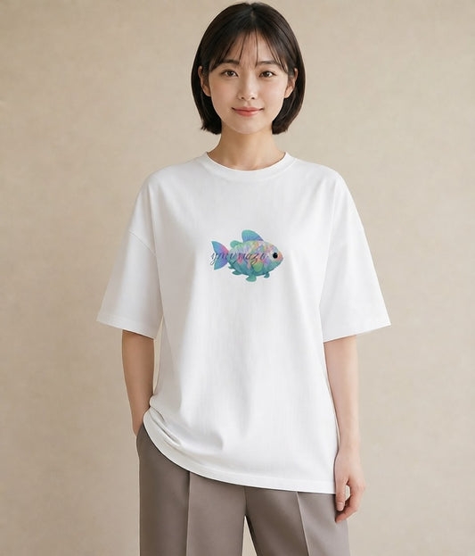 プリントTシャツ レディース 熱帯魚 海の生き物 海 イラスト ゆるかわ 夏コーデ 通学 白T