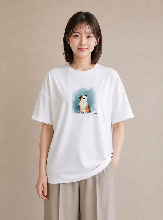 プリントTシャツ レディース ボーダーコリー 犬 いぬ イラスト ガーリー カジュアルコーデ 買い物 白T