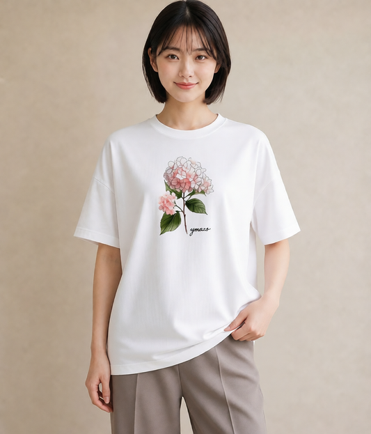 Tシャツ レディース あじさい 紫陽花 アジサイ 花 花柄 イラスト ナチュラル 部屋着 女性向けギフト 白T