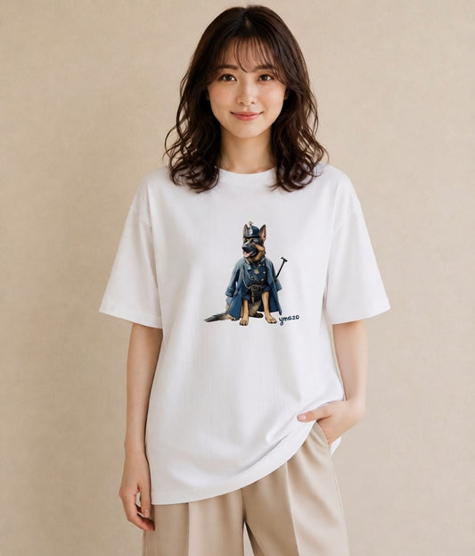 プリントTシャツ レディース ジャーマンシェパード 犬 いぬ イラスト 旅行コーデ 自分用 ルームウェア 白T