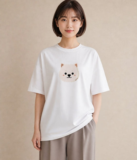 Tシャツ レディース 犬 いぬ イラスト ミニマル ペアコーデ 秋コーデ 白T