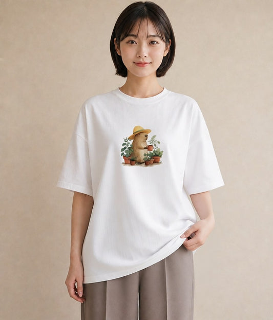 プリントTシャツ レディース モルモット ペット 動物 イラスト モード 海 カフェ巡り 白T