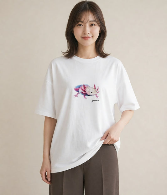 Tシャツ レディース ウーパールーパー ペット 動物 イラスト ゆるコーデ 姉妹 送別ギフト 白T