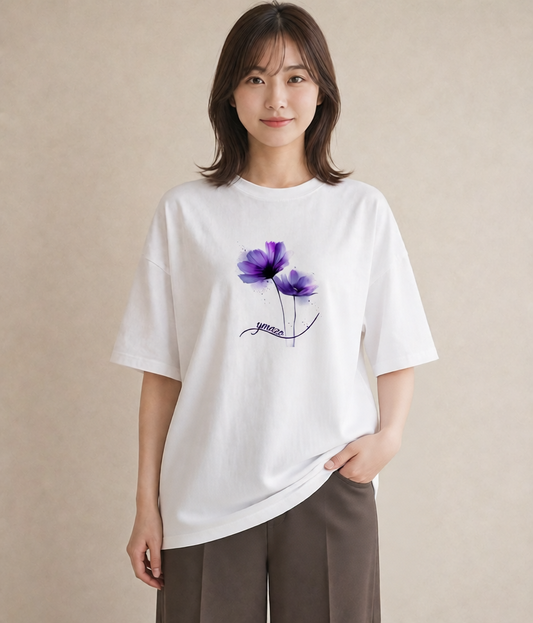 Tシャツ レディース コスモス 秋桜 花 花柄 イラスト ゆるかわ ルームウェア ギフト 白T