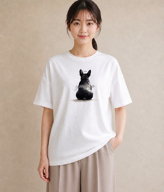 Tシャツ レディース いぬ 犬 ワンコ イラスト 韓国風 レイヤード 友達ギフト 白T