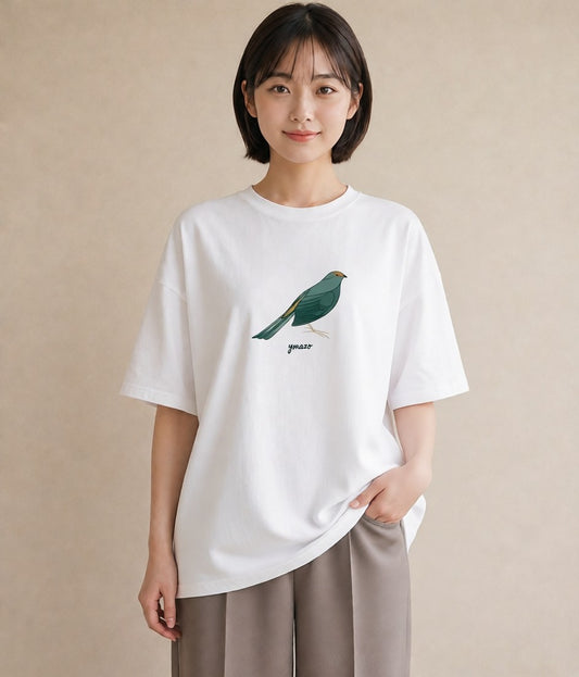 半袖Tシャツ レディース 九官鳥 ペット 動物 イラスト 抜け感 ミセス 春コーデ 白T