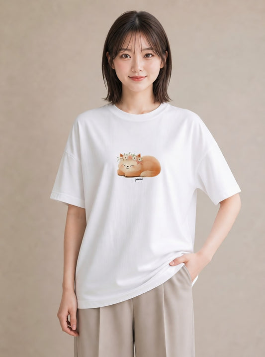 デザインTシャツ レディース ニャンコ 猫 ねこ イラスト ゆるかわ 秋コーデ おしゃれギフト 白T