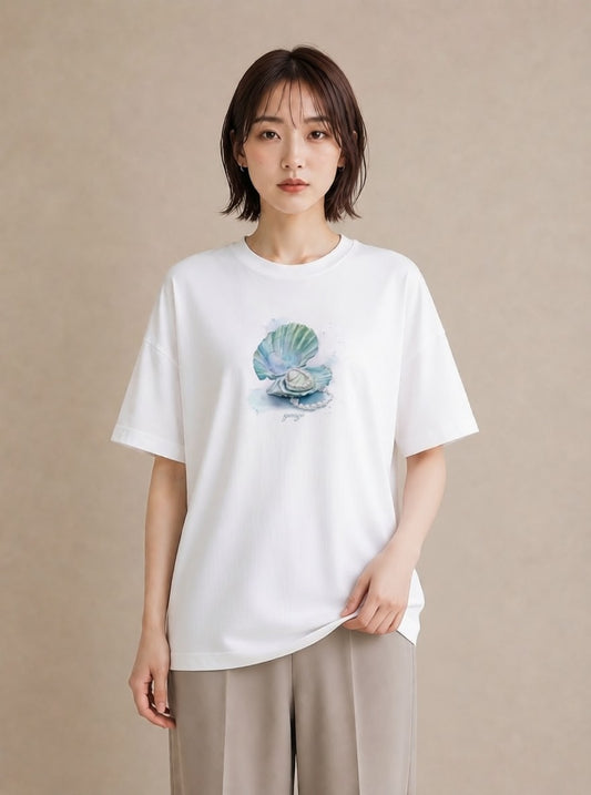 グラフィックTシャツ レディース 貝 海の生き物 海 イラスト 上品 カジュアルコーデ 買い物 白T