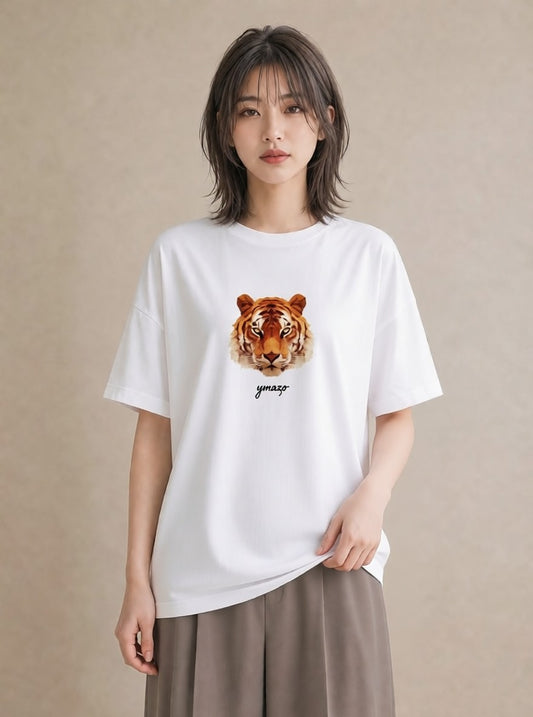 半袖Tシャツ レディース とら 動物 アニマル イラスト カジュアル ペアコーデ 秋コーデ 白T