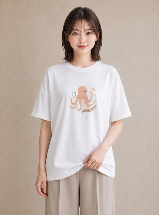 Tシャツ レディース タコ 海の生き物 海 イラスト 個性的 おしゃれギフト 社会人 白T