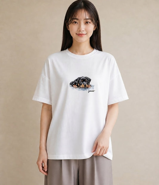 半袖Tシャツ レディース 黒柴 犬 いぬ イラスト シック クリスマス 旅行 白T