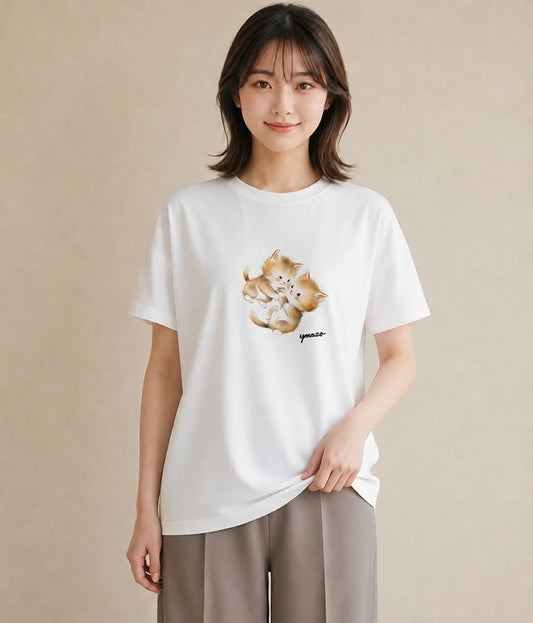 デザインTシャツ レディース 肉球 猫 ねこ イラスト きれいめカジュアル ビーチ デイリーウェア 白T