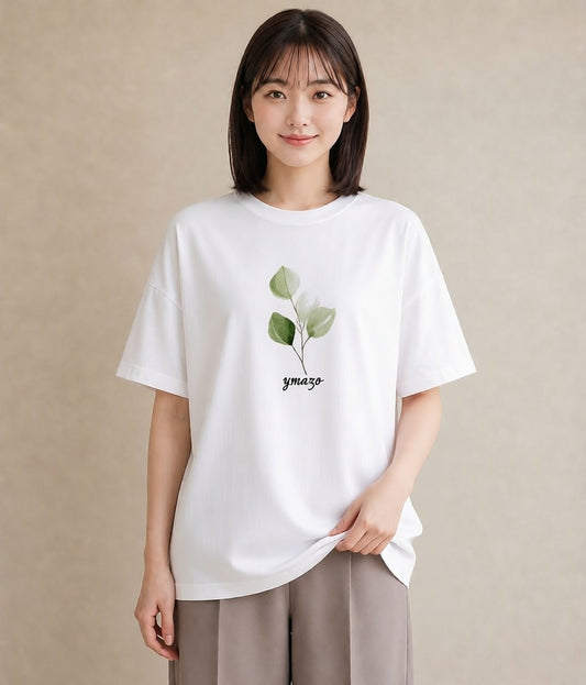 半袖Tシャツ レディース 新緑 植物 ボタニカル イラスト 韓国風 女子会 お揃い 白T