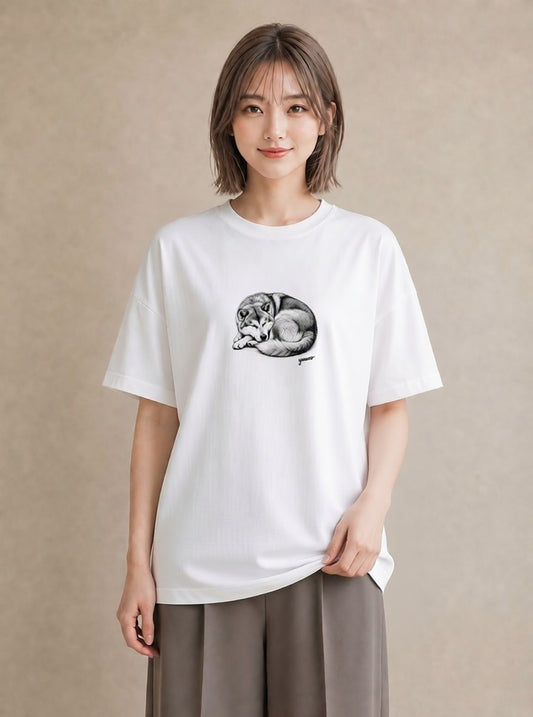 半袖Tシャツ レディース 秋田犬 犬 いぬ イラスト 抜け感 デイリーウェア 休日 白T