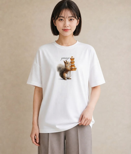 デザインTシャツ レディース リス ペット 動物 イラスト ナチュラル 母の日 ビーチ 白T