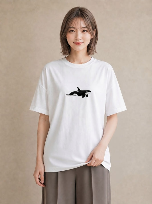 グラフィックTシャツ レディース シャチ 海の生き物 海 イラスト お洒落 普段着 週末コーデ 白T