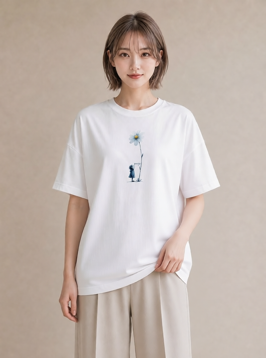 デザインTシャツ レディース デイジー 花 花柄 イラスト こなれ感 女性向けギフト 散歩 白T