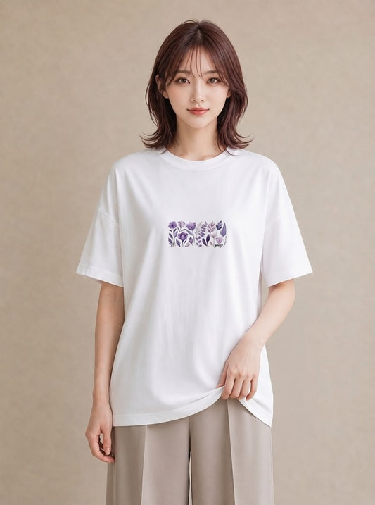 グラフィックTシャツ レディース スミレ 花 花柄 イラスト ポップ 帰省 ラフ 白T