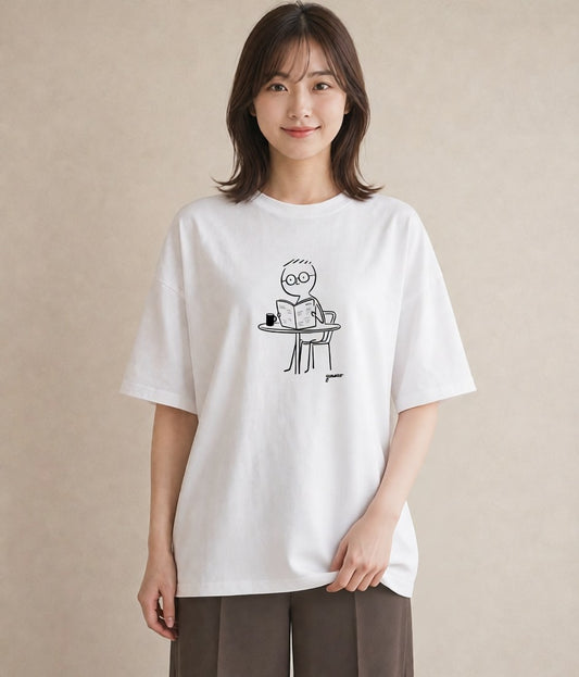 デザインTシャツ レディース 本 読書 ブック イラスト 抜け感 お揃い 親子 白T