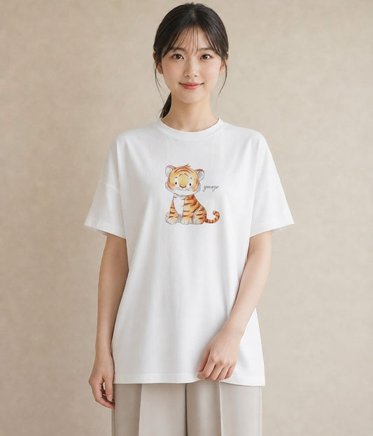 Tシャツ レディース 茶トラ 茶猫 猫 ねこ イラスト ポップ ラフ レイヤード 白T