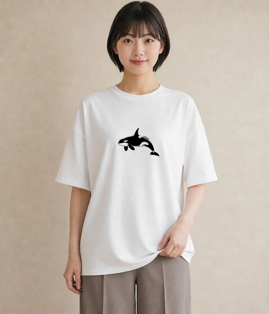 グラフィックTシャツ レディース シャチ 海の生き物 海 イラスト 韓国風 週末コーデ 敬老の日 白T