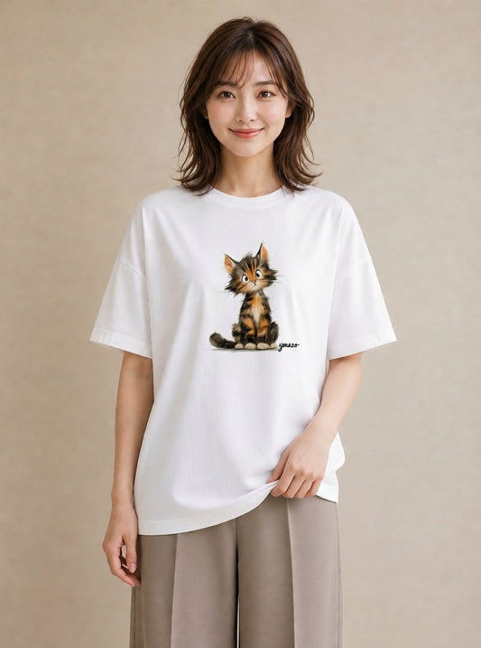 グラフィックTシャツ レディース ベンガル 猫 ねこ イラスト 淡色 女子会 お揃い 白T
