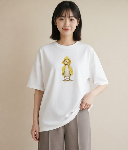 プリントTシャツ レディース ひよこ 動物 アニマル イラスト レトロ 春服 ミセス 白T