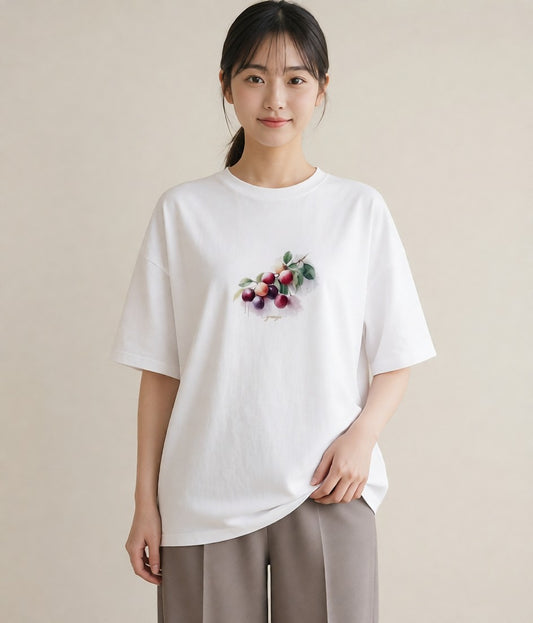デザインTシャツ レディース 木の実 植物 ボタニカル イラスト カフェコーデ お出かけ 普段着 白T
