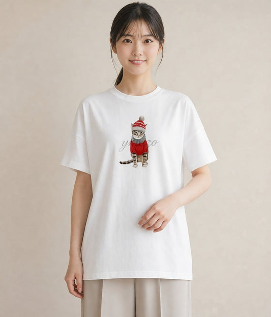 プリントTシャツ レディース キジトラ 猫 ねこ イラスト フェミニン ミセス 春コーデ 白T