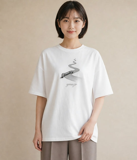半袖Tシャツ レディース 雨上がりの小道 雨上がり 小道 ナチュラル アンティーク イラスト 旅行用 海 白T