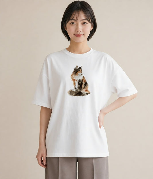 プリントTシャツ レディース サビ猫 猫 ねこ イラスト カフェコーデ 帰省 ラフ 白T