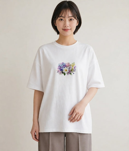 デザインTシャツ レディース パンジー 花 花柄 イラスト ボタニカル 休日 ペアコーデ 白T