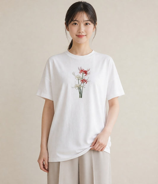 デザインTシャツ レディース 彼岸花 花 花柄 イラスト ナチュラル 在宅 公園 白T