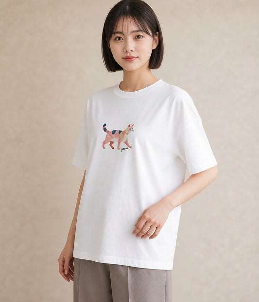 半袖Tシャツ レディース アメリカンショートヘア 猫 ねこ イラスト ヴィンテージ風 送別ギフト 通勤 白T
